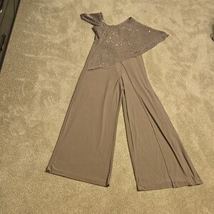 R & M Richards Jumpsuit with Sequined Draped Shoulders Lavender Size 6